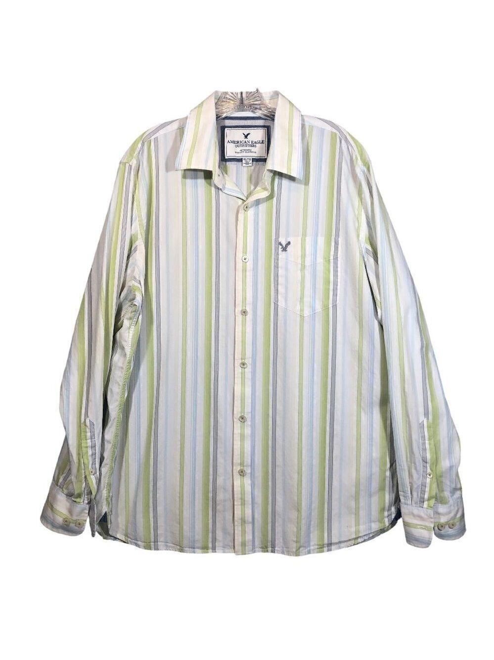 American Eagle Men's Striped 100% Cotton Button Up Long Sleeve Shirt Size XL
